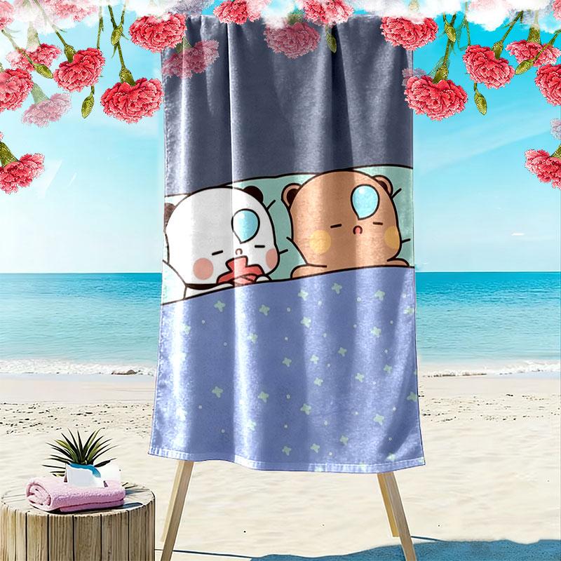 Bear Panda Love Print Beach Towel Large Soft Quick Dry Towel For Beach Camping Swimming