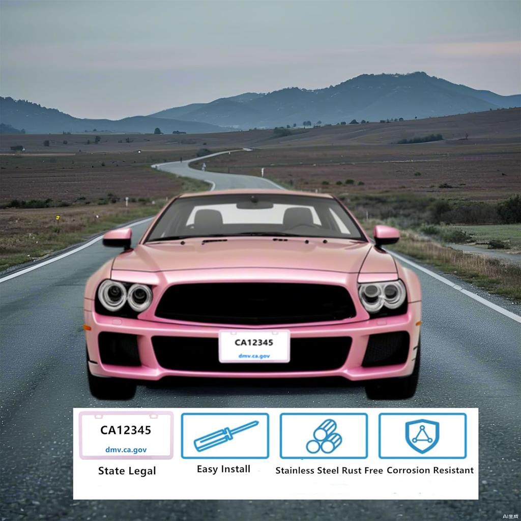 Fashion Super Slim Matte Cherry Blossom Pink License Plate Frames,Stainless Steel License Plate Holders,Weather Proof License Plate Cover For Women(2