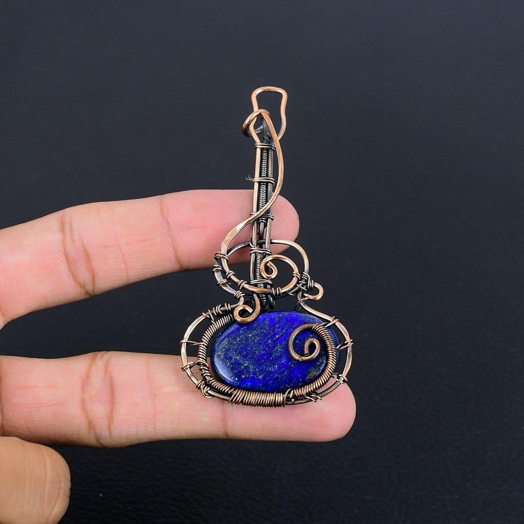 Lapis Lazuli Pendant Handmade Gemstone Jewelry, 999 Copper Wire Wrapped Pendant ,Unique Design Jewelry Pendant