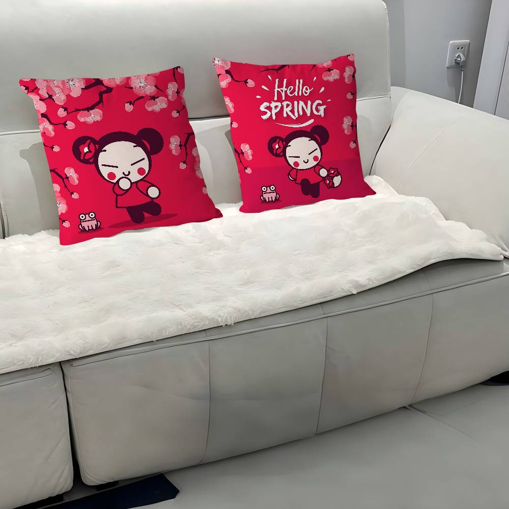 Kreskówkowy P-Pucca-Garu Poszewka na poduszkę Zdejmowana Zmywalna Poszewka na poduszkę – Miękki len na każdą porę roku