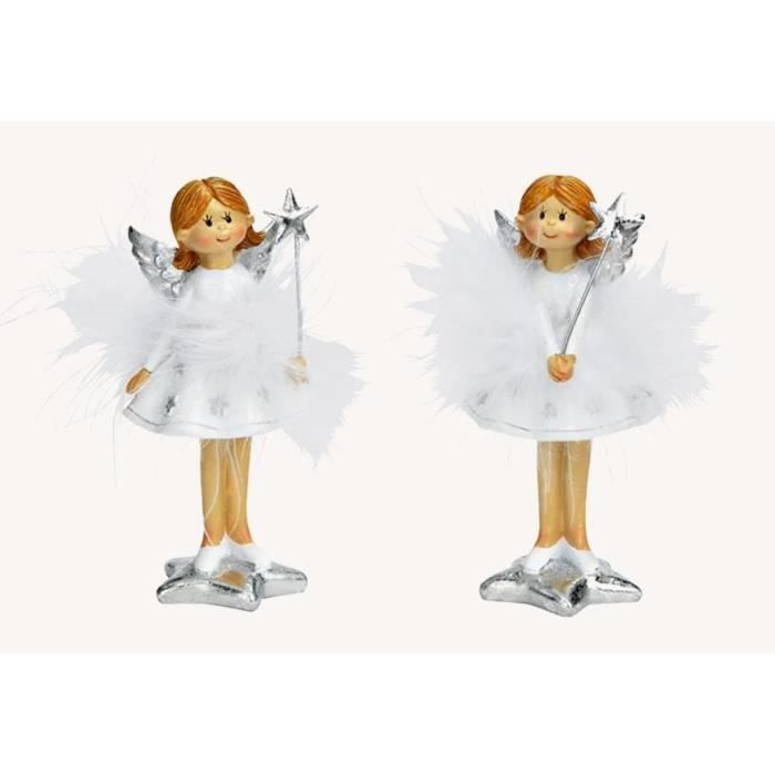 Décoration - Ange - Plume blanche - Argenté - 5x11x4cm - Intérieur