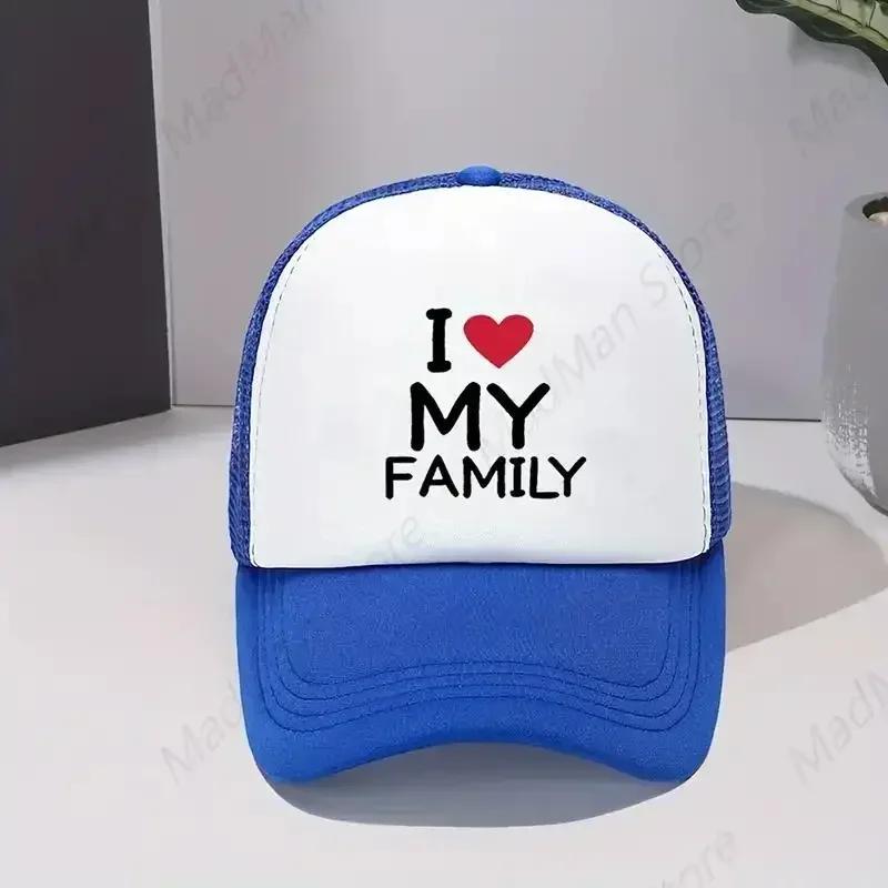 

I Love My Family Printed Baseball Cap Mesh Trucker Hat Breathable Adjustable Sunscreen Cap for Women Unisex Outdoor Sports Sun Hat Adjustable