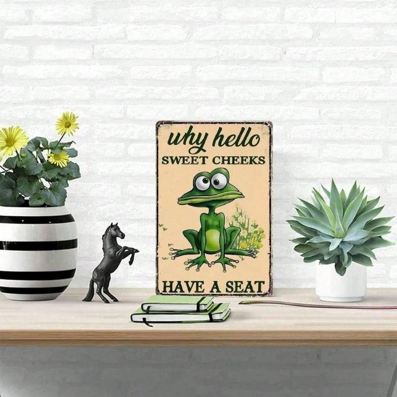 Metal Wall Art Frog Hello Sweet Cheeks Retro Bar Decor