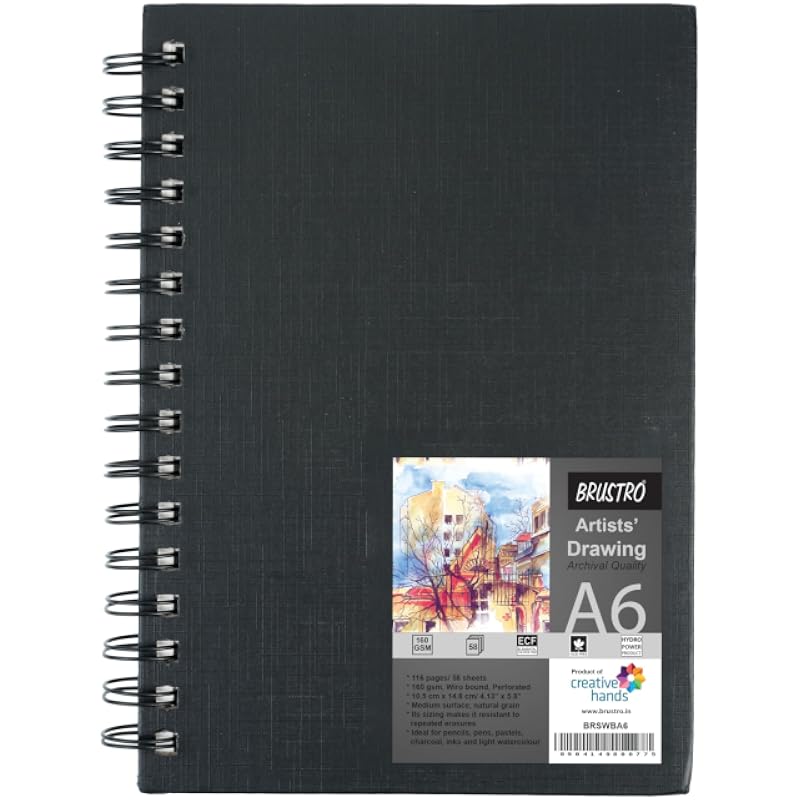 BRUSTRO Artists Fineart Graphite Pencil Set of 12 (10B-2H) with Artists Sketchbook, A6, Wiro Bound, 116 Pages 160 GSM |I 1 count (Pack of 1)