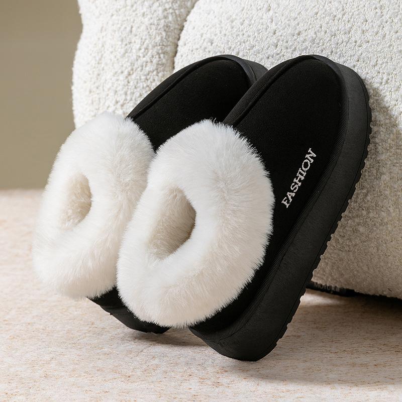Cotton Slippers Women's Thick-bottomed Non-slip Winter Bag and Home Couple Indoor Warm Men's Hair Slippers