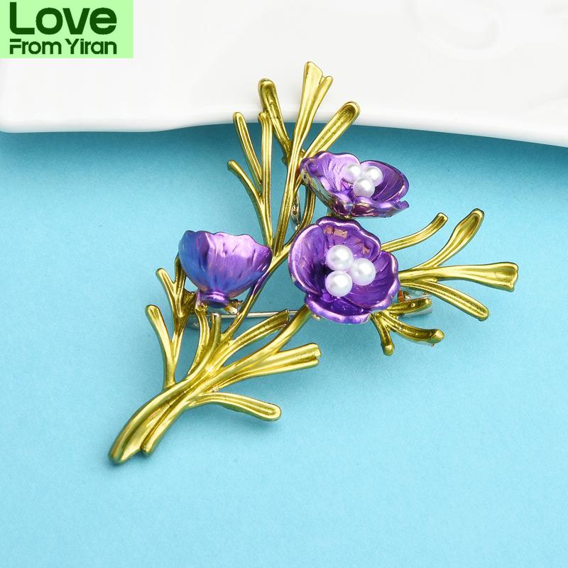 

Фиолетовый цветок орхидеи Броши для женщин Жемчужный эмалированный цветок Свадебные вечеринки Офис Брошь Булавки Подарки