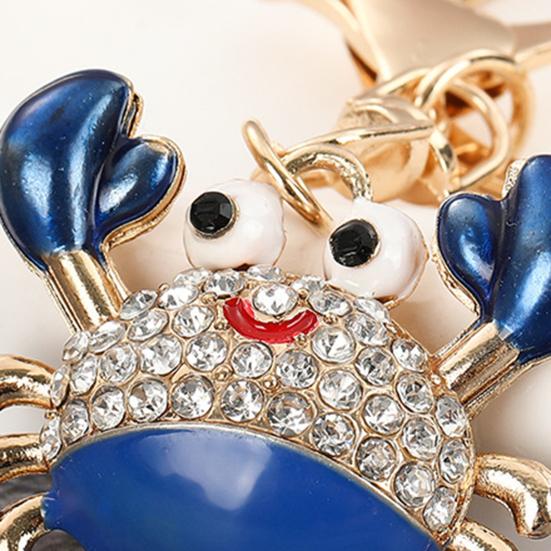 Keychain Pendant Sparkling Rhinestones Inlaid Crab Design Key Holder with Lobster Clasp Lightweight Car Bag Accessory