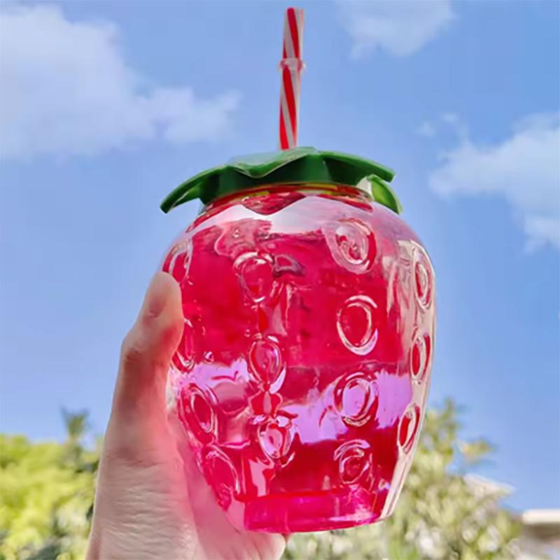 

500 мл ПЕТ, дитяча солом’яна кухоль у формі полуниці, прозора кружка для полуничного соку, кухоль для холодної води, аксесуари для фотографій 401-500ml рожевий