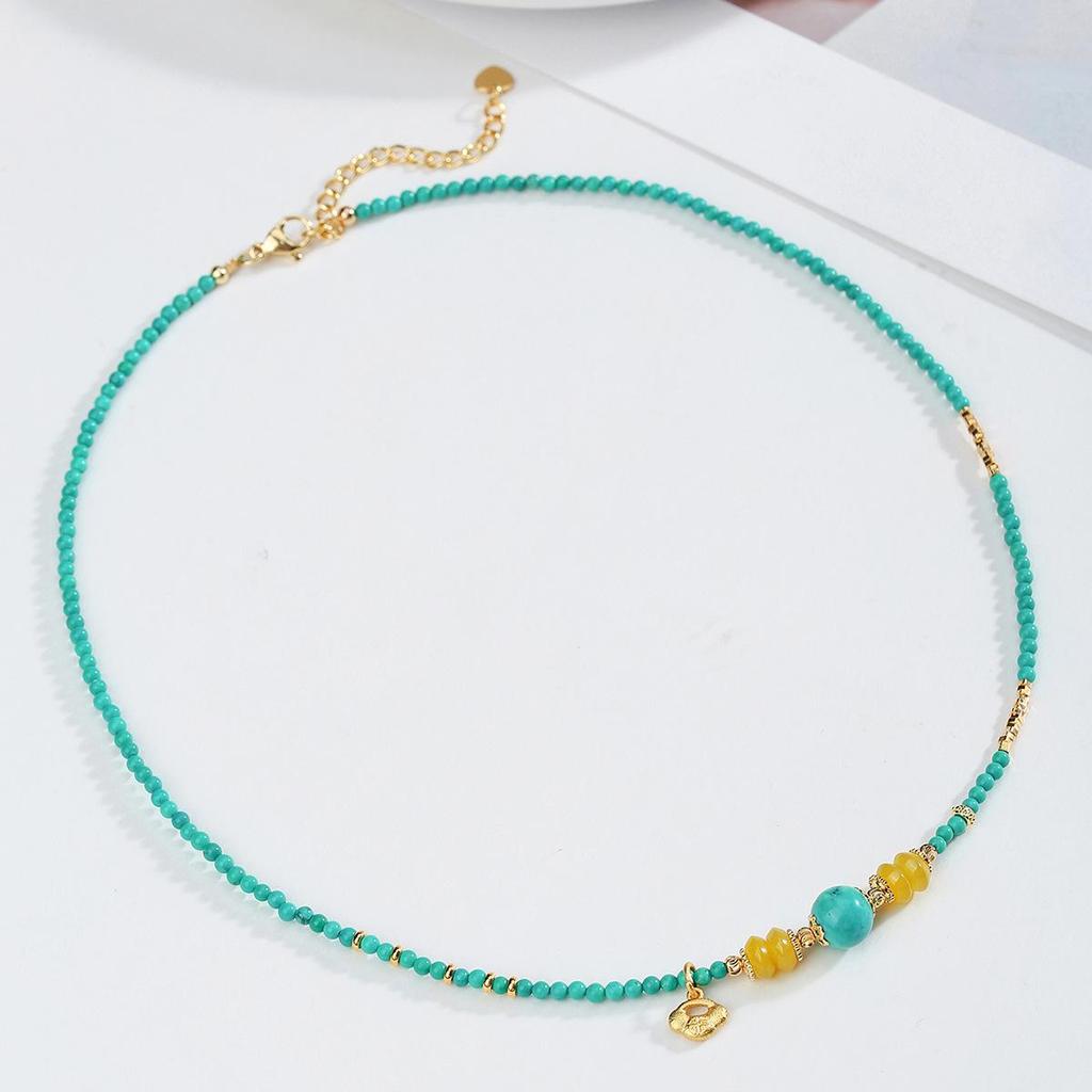 Bohemian Yellow Agate & Turquoise Abacus Bead Clavicle Necklace