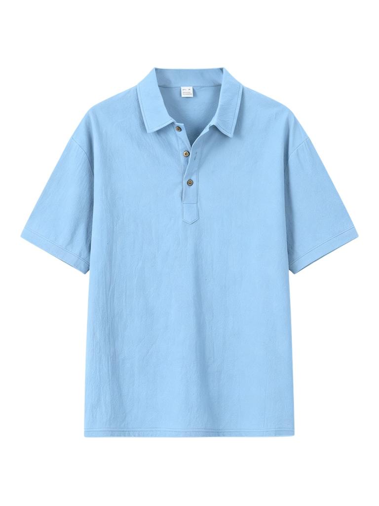 Mens Loose Fit Casual Short Sleeve Turn Down Collar Polo Shirt