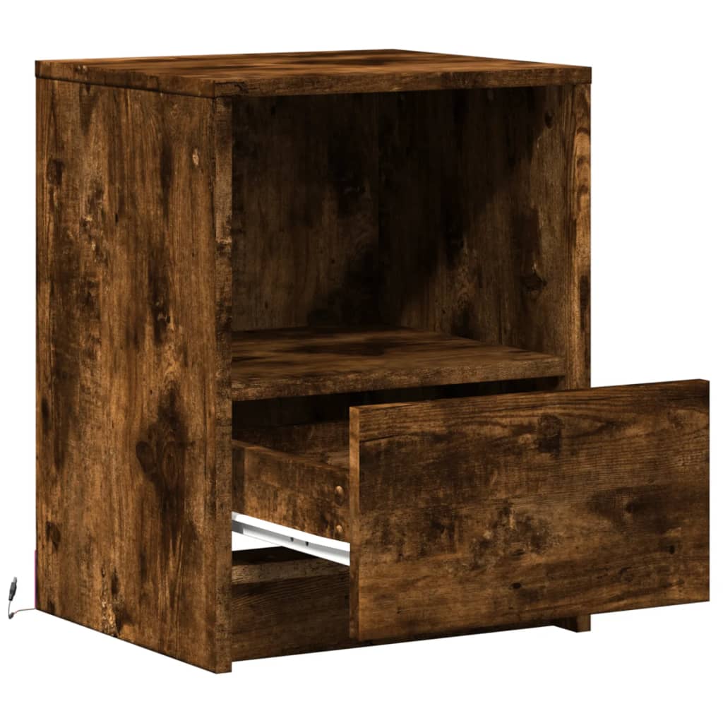 Nightstand with LED Lights Smoked Oak Wood Material