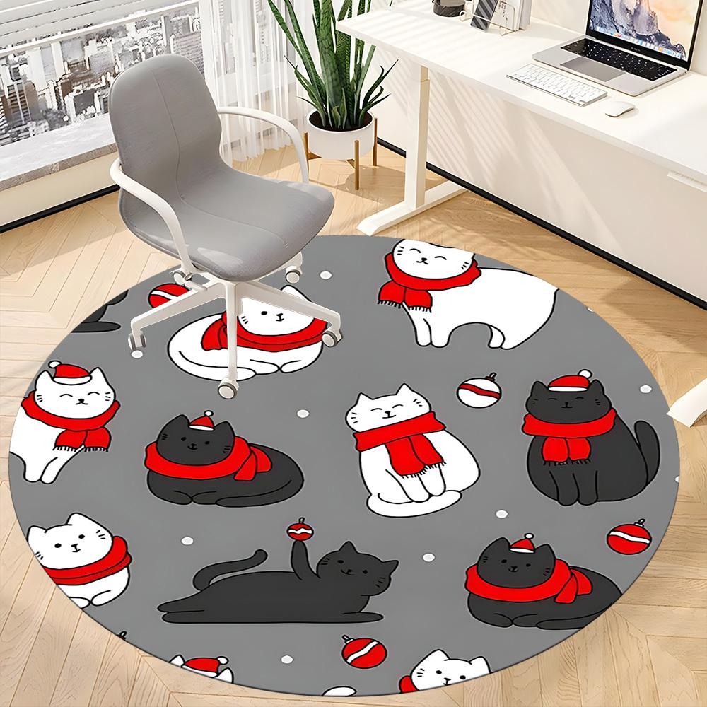 1pc Christmas Cats Office Round Area Rug, Under Office Chairs Bedroom Living Room Home Decor, Room Deco, Available in Various Sizes