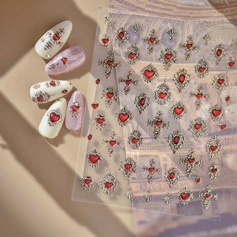 Colorful Geometric Gem Water Drop Heart Bowknot Moon Star Butterfly Line Retro Self Adhesive Nail Art Stickers Manicure Decals