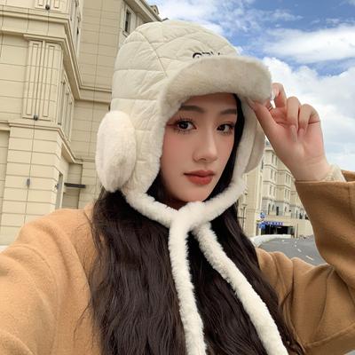 Koreanischer neuer Herbst- und Winterhut für Damen, einfarbig, vielseitig, mit großer Ohrentasche mit Kordelzug, Lei Feng-Hut, Winter-Outdoor-Warmhaltehut mit Ohrenschutz