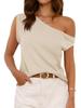 Women's One Shoulder Ribbed Knit Tank Top Loose Sleeveless Trendy Vest
