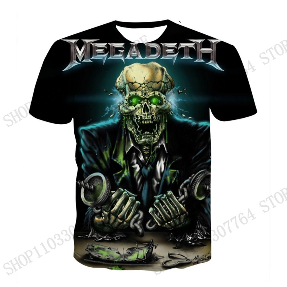 New Metal Rock Band Megadeth Skull 3d Print T-shirt Men Women Fashion Street Sports Short Sleeve Tops Tees Men Clothing Music