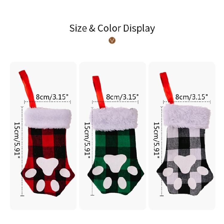 Christmas Cute for Cat Paw Plaid Tree Stocking Family Gather Party Decor