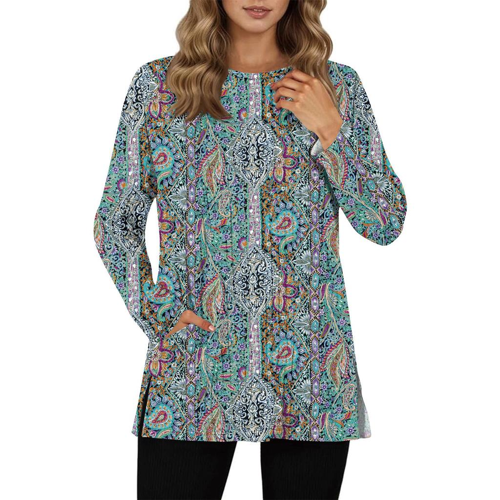 Damegensere Rund hals Langermet Skjorter Med Lommer Høstantrekk Mote Vinterklær Sideslisse