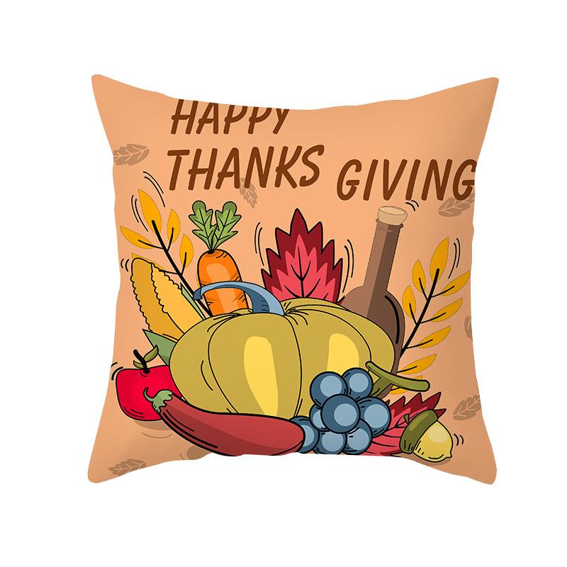 Autumn Harvest Thanksgiving Cushion Cover New Arrival Turkey Pumpkin Peach Skin Printed Cushion