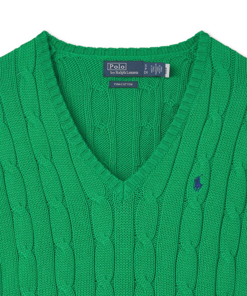 POLO RALPH LAUREN W Cable Knit Cotton V-Neck Sweater - Green