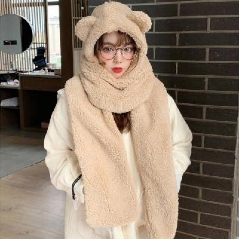 Furry bear winter teddy bear fur scarf fur hat popular item black
