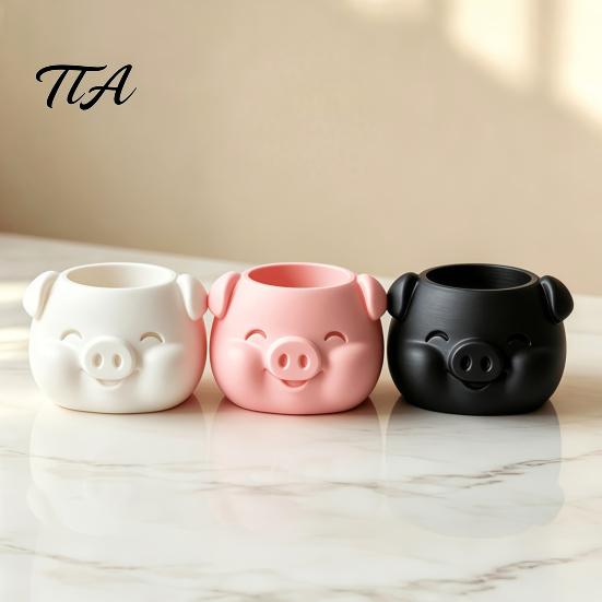 Mini Flower Pot 3D Printed Pig Shaped Flowerpot, Decorative Planter for Succulents Herb Green Plant Container Plants, Animal Holder Indoor Outdoor