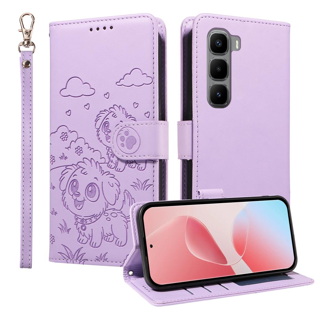 Dla Xiaomi Poco M7 Plus 5G/Redmi 15 5G (Światowy) (169mm) Etui blokujące RFID z nadrukowanym wzorem psa, skórzane PU, pokrowiec na telefon z paskiem na nadgarstek