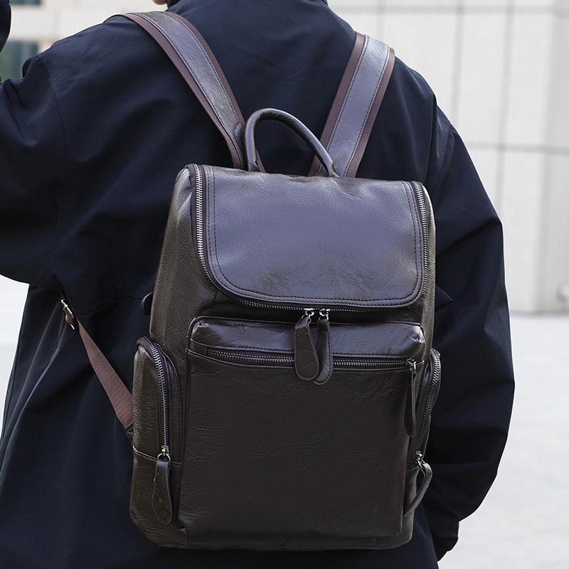 

Men s Business Backpack Retro Fashion Computer Backpack Solid Color Simple Outdoor Travel Student Backpack коричневий