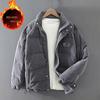 Men's Winter Corduroy Down Jacket - Retro Japanese Style, Thick, Warm, Solid Color, Short Silhouette.