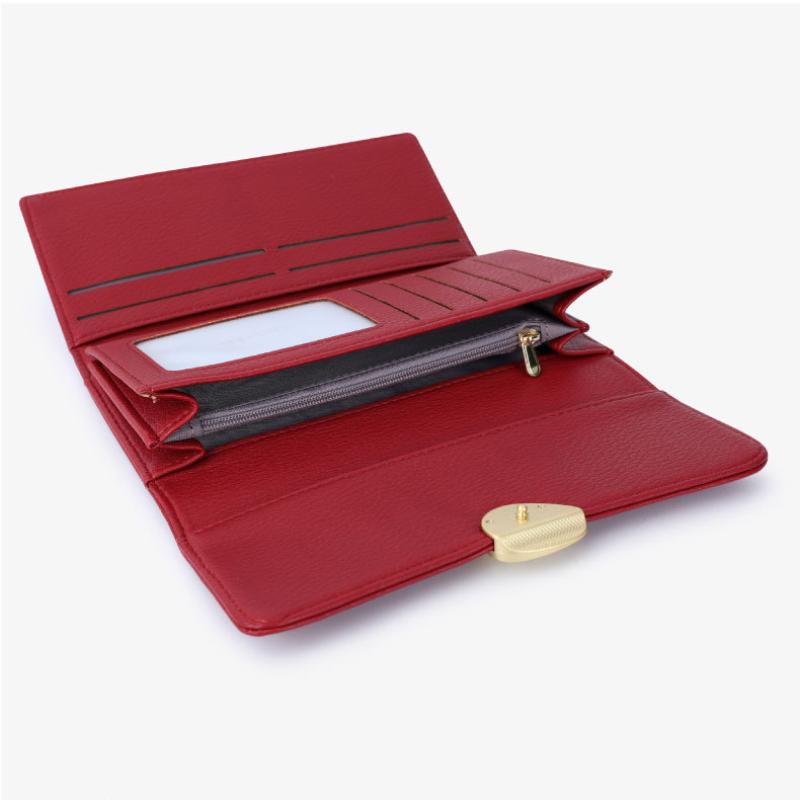 Classic Red Women Wallets PU Leather Trifold Ladies Purse Zipper Hasp Long Female Billfold Wedding Dinner Banquet Clutch Money Bag