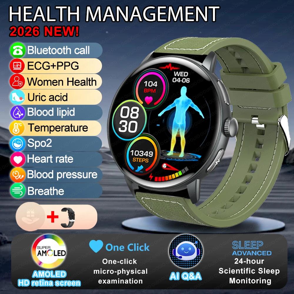 2025 New ECG Uric Acid Smart Watch Blood Component Temperature Heart Rate Stress Al Q&A Bluetooth Call Health Monitor Smartwatch