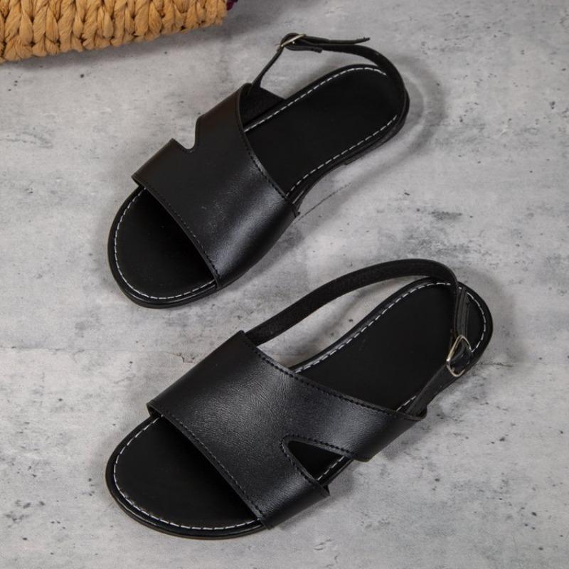 Dámské letní sandály s přezkou na jedné noze, velké velikosti, ploché, jednobarevné, kulaté, s jedním slovem, s přezkou, svrchní oblečení, ležérní dámské boty