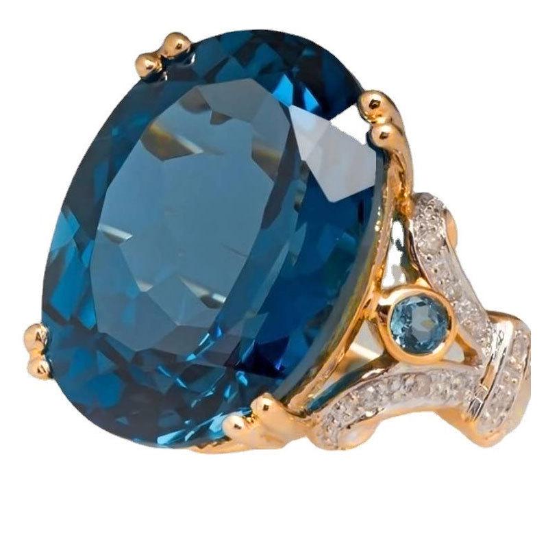 

Модное кольцо с бриллиантом цвета гусиного яйца - Уникальный креативный дизайн для мужской и женской моды J139-5 Sea Blue Gem [Gold] No. 10