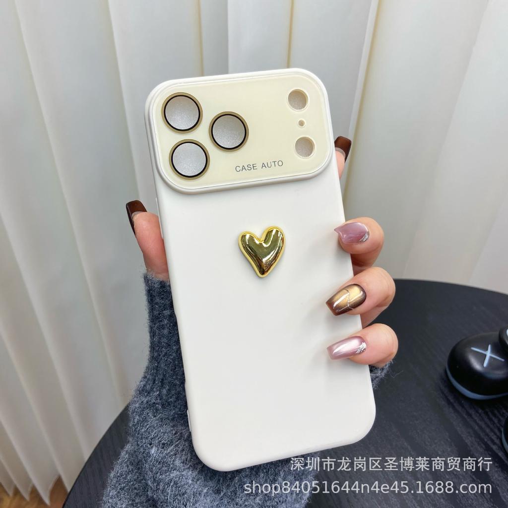 Gold Love Applies To iPhone17Promax Mobile Phone Case 16 Silicone Large Window 15 Anti-drop 16 Protective Case 13