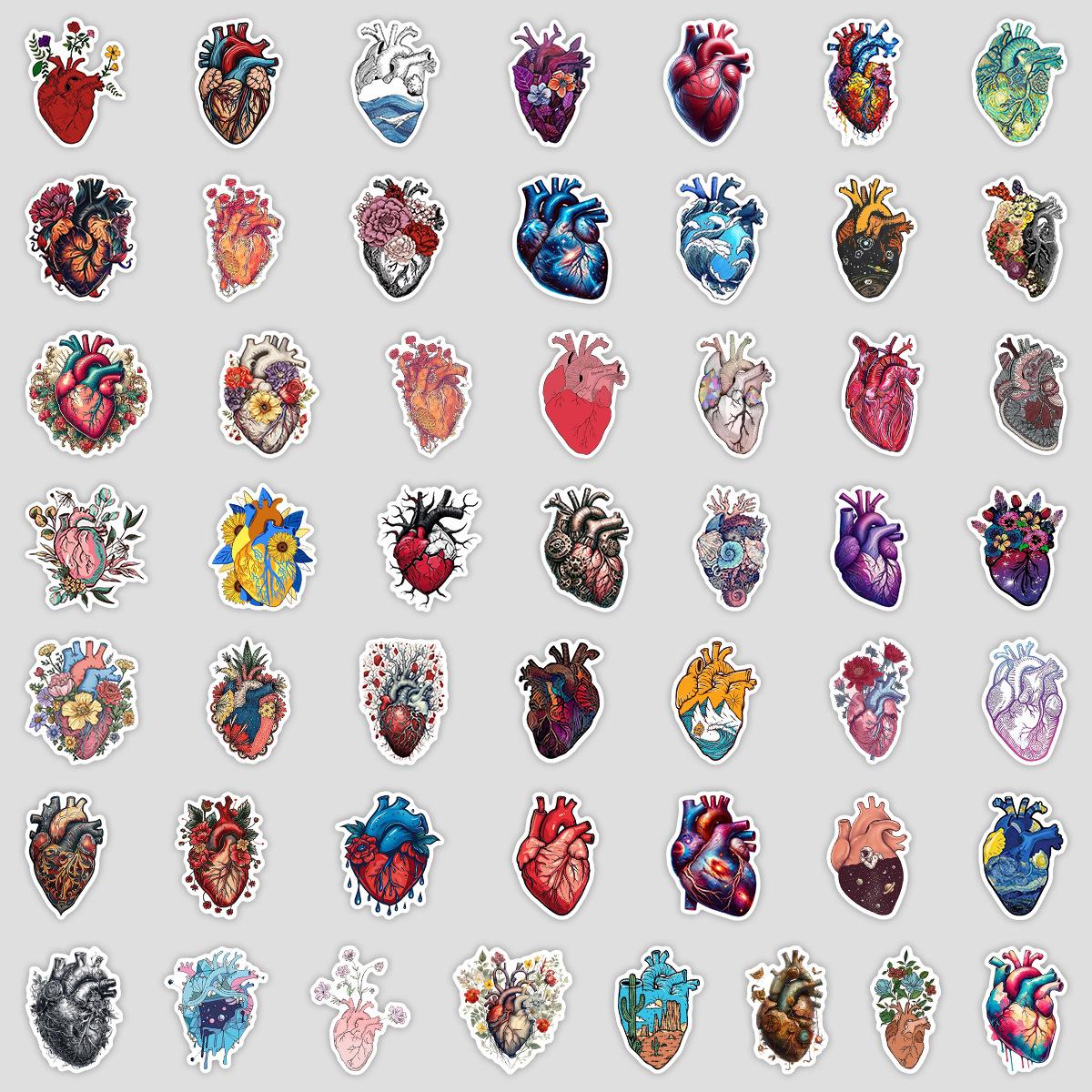 

50 Cartoon Heart Doodle Stickers Color Creative Waterproof Decorative Halloween Hand Note DIY Stickers