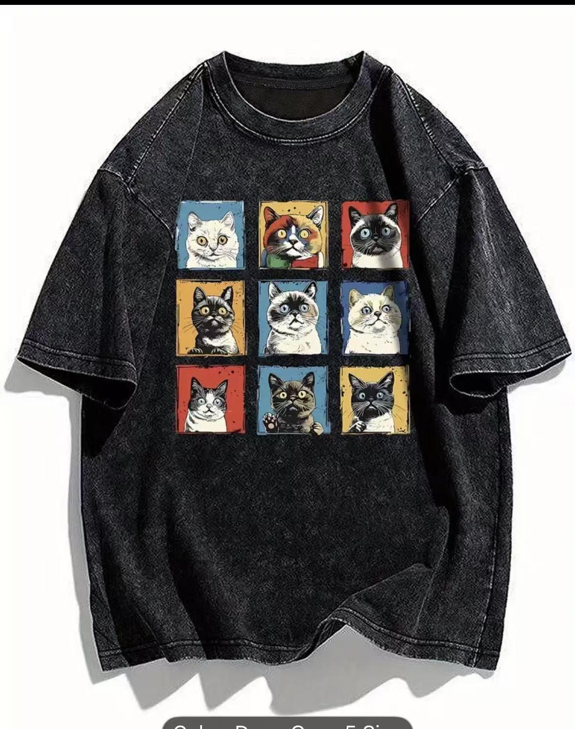 

Black Cat Face Cotton T-shirt - 9 Colors, Round Neck, Striped Design, Short Sleeve XL