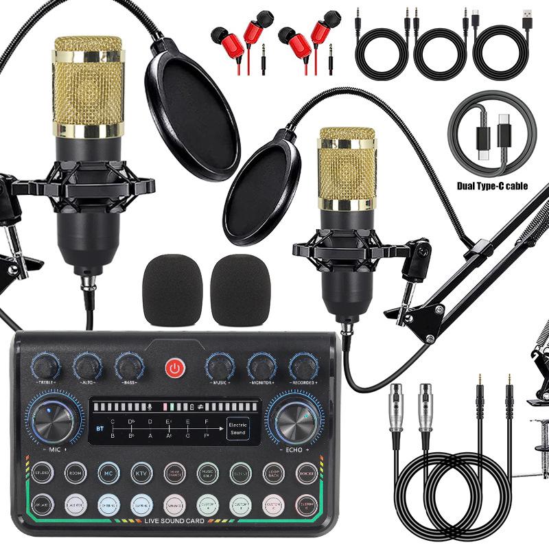 Mobile Phone Sound Card Type-C Converter & Microphone Set for English Podcasting & Live Broadcasts - F998