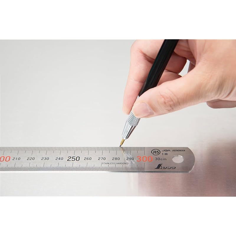 Shinwa Sokutei Stainless Steel Straight Ruler, 30cm, JIS Class 1, Red Numbers, 14028