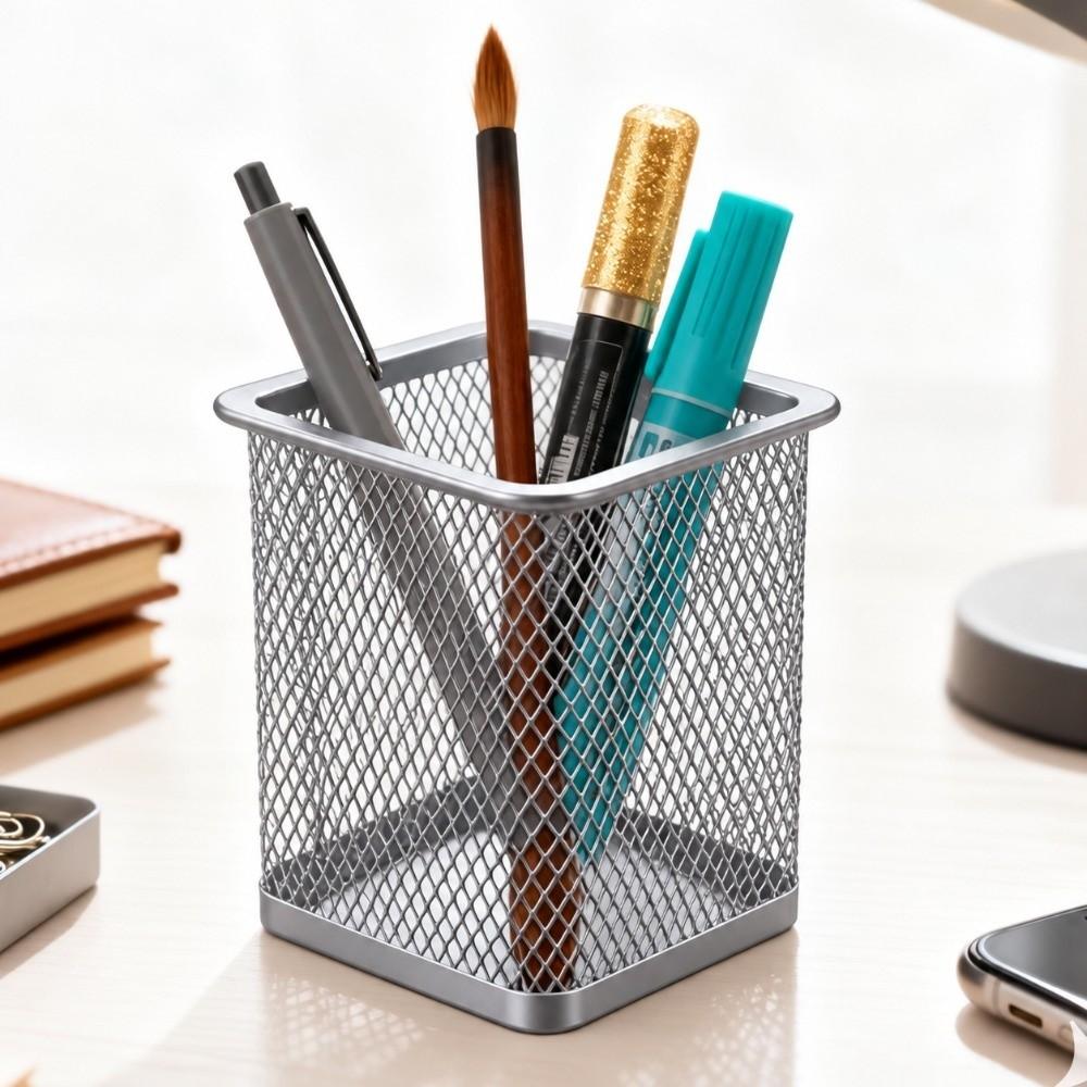 2 pcs Solid Structure Storage Bucket Metal Desktop Organizer Square Storage Tube Office Desktop