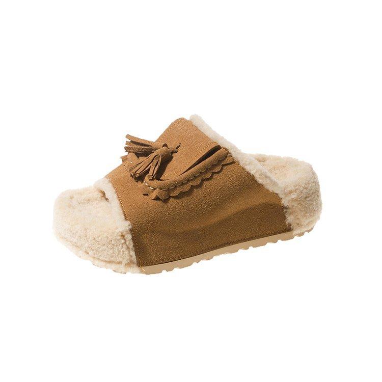 

French thick-soled fluffy slippers women s wear 2025 new autumn and winter fluffy Internet celebrity fashion home cotton slippers 40