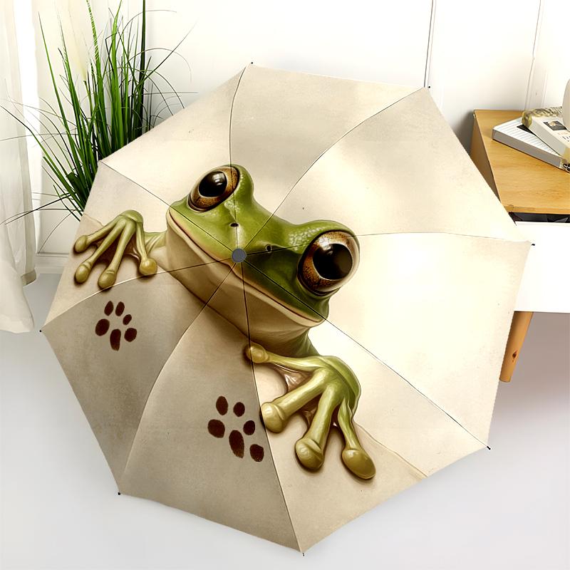 Frog pattern, automatic folding umbrella, portable and foldable design, 8 ribs, a Christmas or birthday gift.