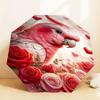 1pc Parrot Roses Automatic Folding Umbrella 8 Rib Iron Frame, Compact Portable Umbrella Suitable for Travel, Daily Use, Birthday, Women & Men Gift 080