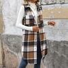 Women Long Vest with Breast Pockets Plaid Print Turn-down Collar Single-breasted Mid Length Waistcoat Loose Caerdigan Outerwear for Daily