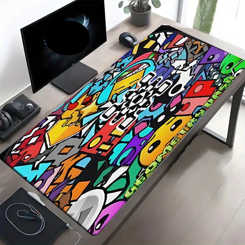Geometry Dash Print Mouse Pad, Anti‑Slip Desktop Keyboard Mat, for PC Laptop Gaming Working Daily Use, Cool Festival Surprise Gift