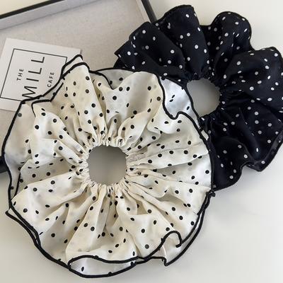 21cm Übergroße Doppellagige Schwarz Weiße Punkte Scrunchies Elegante Damen Chiffon Elastische Haarbänder Mädchen Haargummis Seile