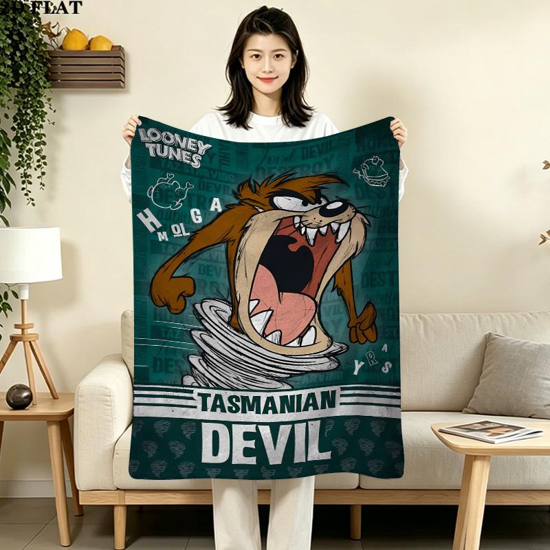 1PC Tazmanian Devil Patterned Flannel Blanket Suitable For All Seasons For Home Decor Warmth And Comfort Gifts Holiday Present