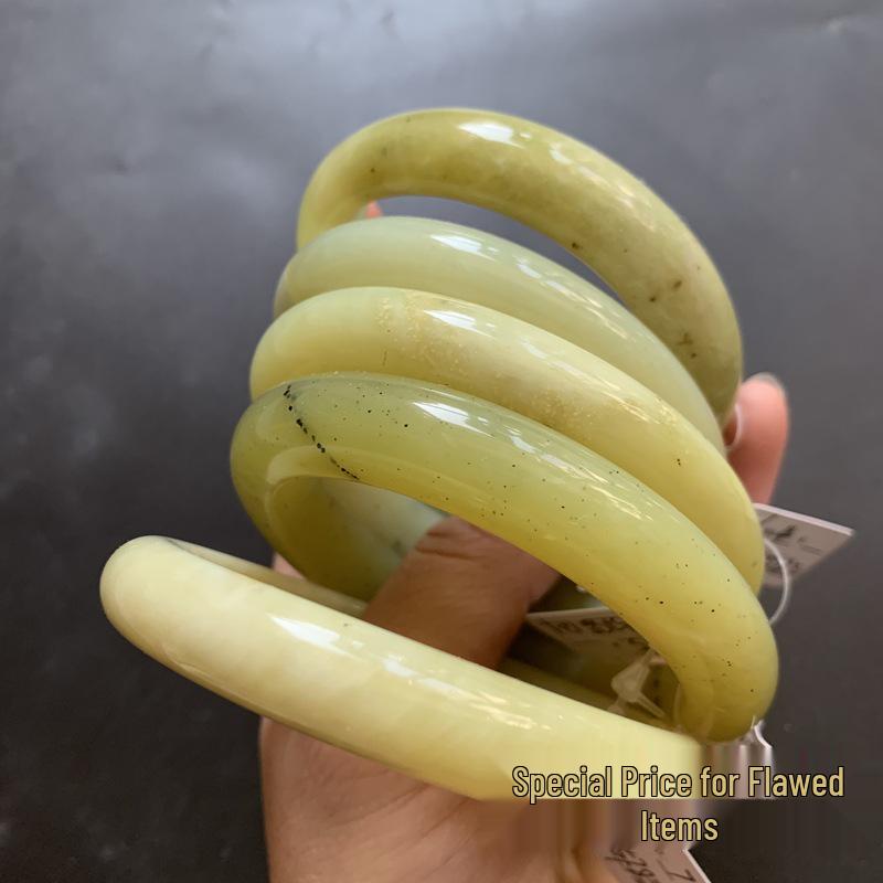 Natural Xiuyan Jade Bracelet in Flawed Fruit Green and Yellow Green, Playable and Cultivable 56/57