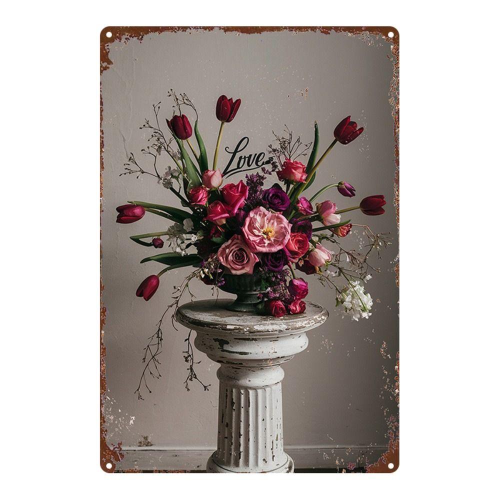 Vintage Metal Wall Poster Teal Rose Teacup 20x30cm Wall Decor