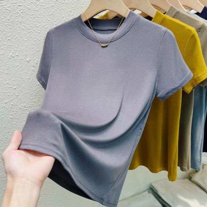 Summer Short-sleeved T-shirt for Women with A Round Neck, Classic Solid Color, Versatile, Slimming and Figure-hugging, Black Mask T-shirt Top