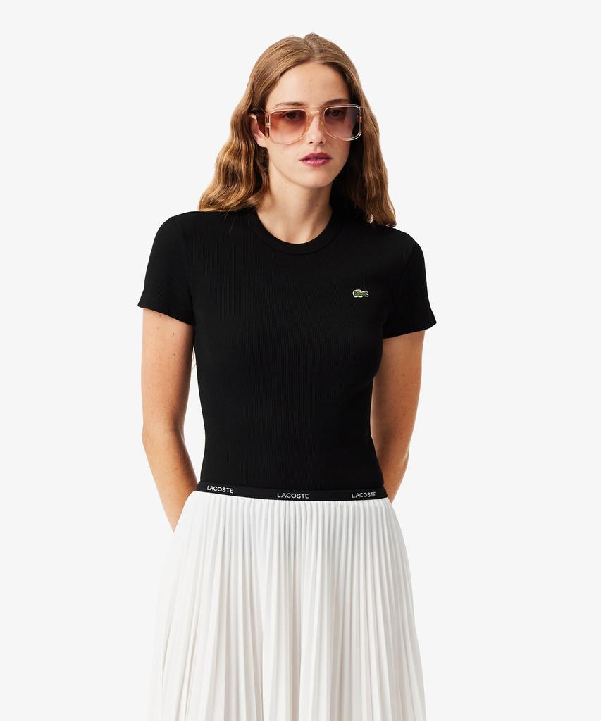 LACOSTE Women'S Slim Fit Rib Knit Short Sleeve T-Shirt Tf5538-56G 031